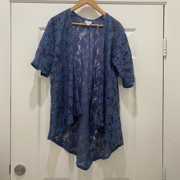 LuLaRoe Blue Lace Kimono Top, S - Picture 1 of 4